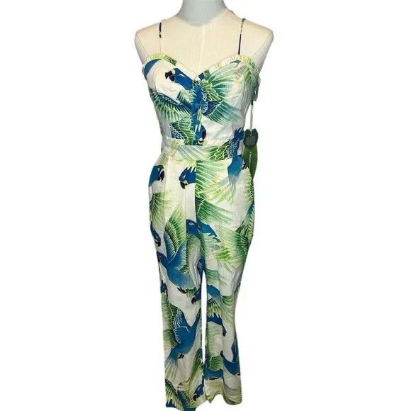 Farm Rio Women's Sleeveless Jumpsuit Parrots & Palms Print Size S - Picture 2 of 8